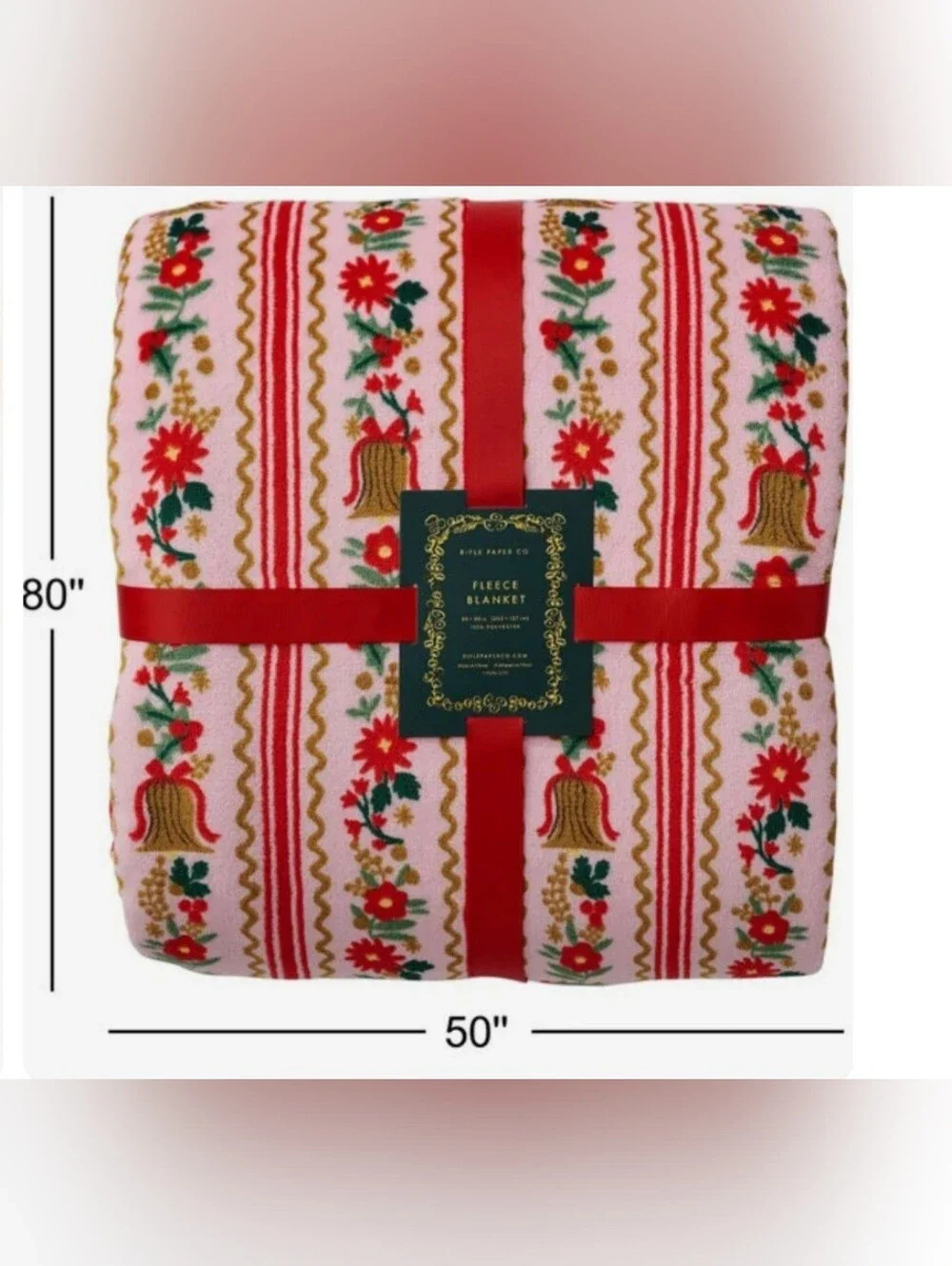 Rifle Paper Co. New In Package HOLLY JOLLY fleece Blanket, GREAT GIFT